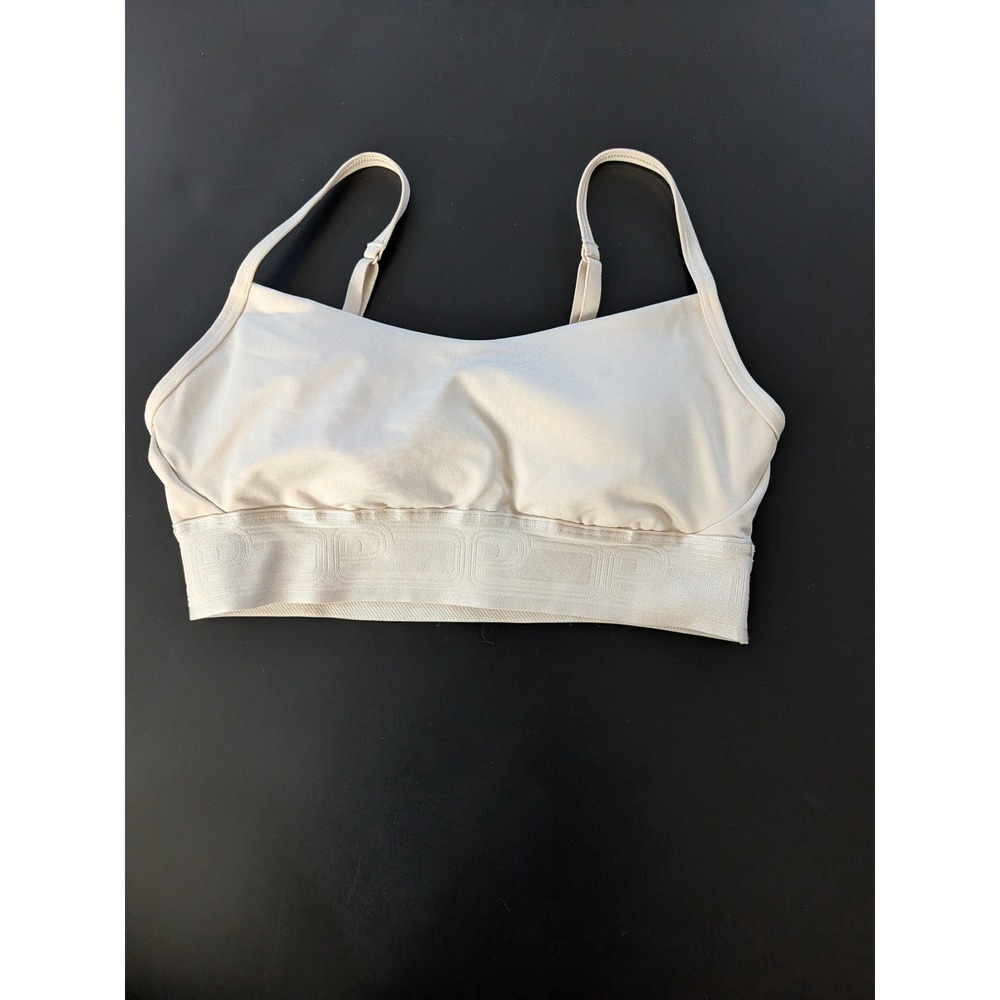 Victorias Secret PINK Sports Bra Beige Logo Elastic Band Cutout Back Small